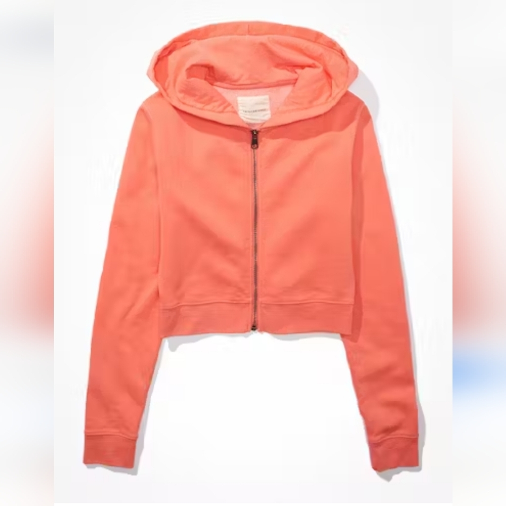 American Eagle Coral Sweatshirt with Zipper and High Neckline EUC Size S